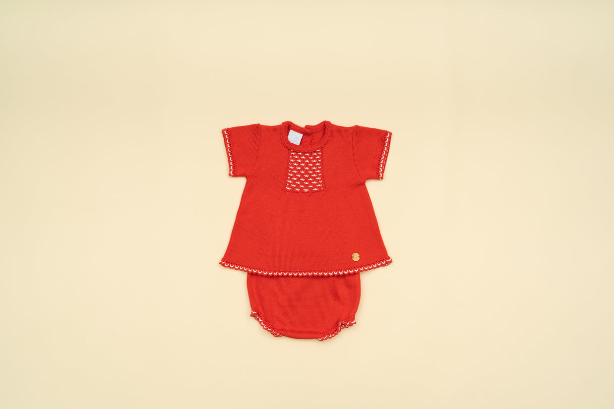 Elegant Baby Girl Red Knit Dress and Bloomer Two Piece Set