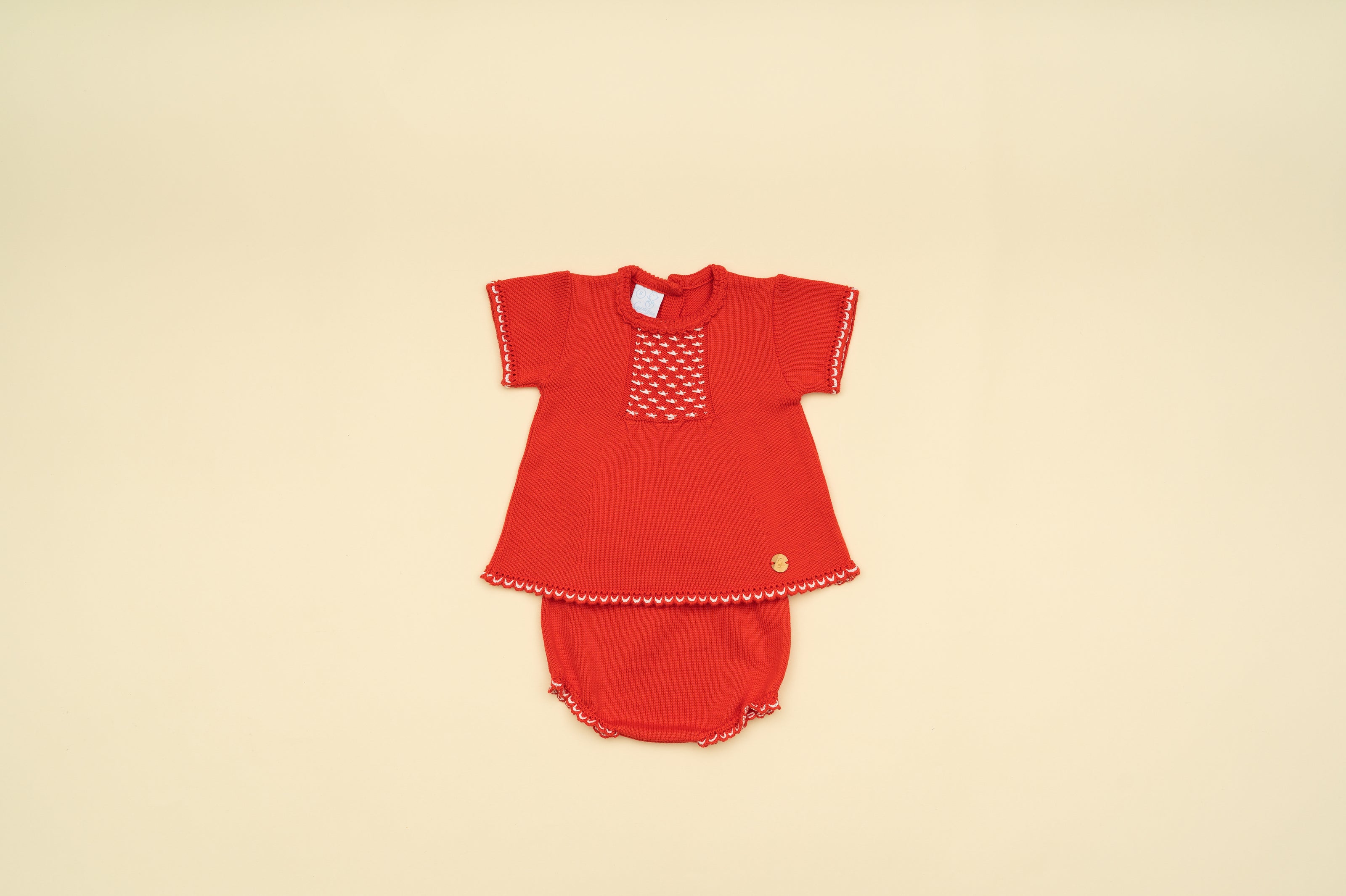 Elegant Baby Girl Red Knit Dress and Bloomer Two Piece Set