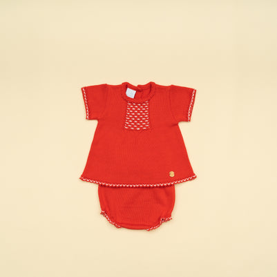 Elegant Baby Girl Red Knit Dress and Bloomer Two Piece Set