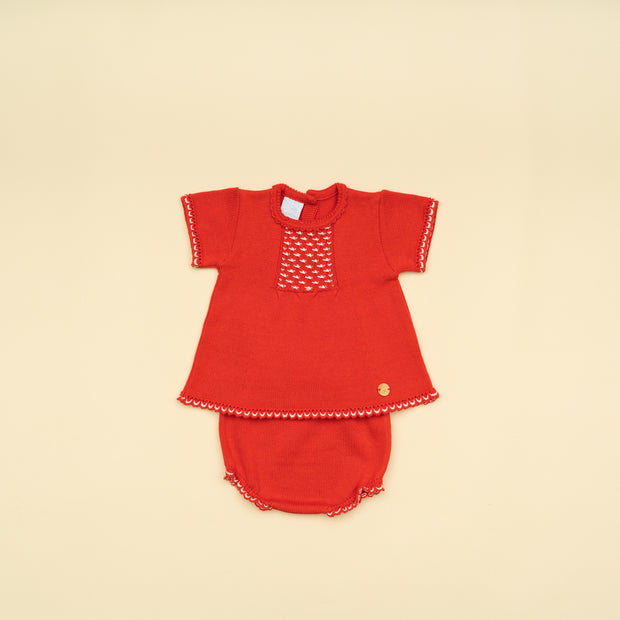Elegant Baby Girl Red Knit Dress and Bloomer Two Piece Set