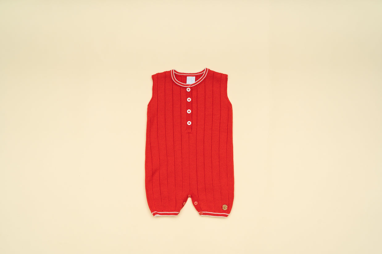 Classic Baby Boy Red Knit Romper – One-Piece Outfit