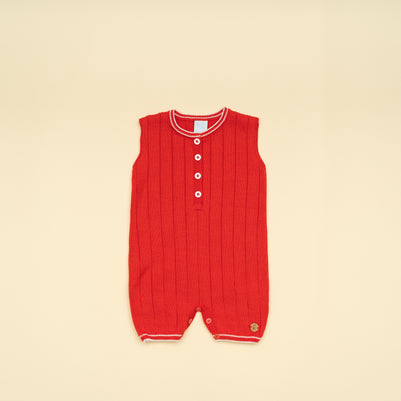 Classic Baby Boy Red Knit Romper – One-Piece Outfit