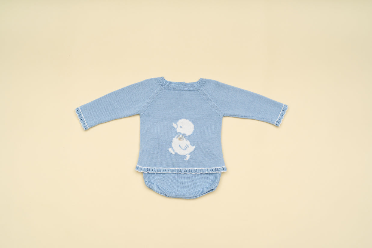 Elegant Baby Boy Blue Knit Sweater and Bloomer Set – Classic Infant Outfit
