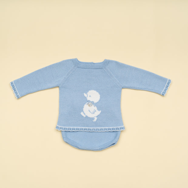 Elegant Baby Boy Blue Knit Sweater and Bloomer Set – Classic Infant Outfit