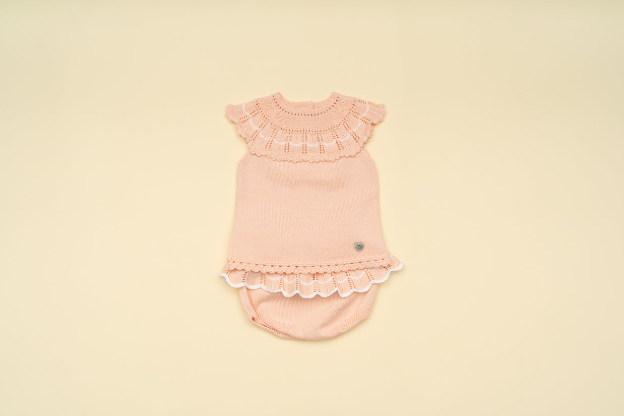 Baby Girl Peach Knit Dress and Bloomer Set – Classic Infant Outfit