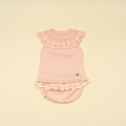 Baby Girl Peach Knit Dress and Bloomer Set – Classic Infant Outfit