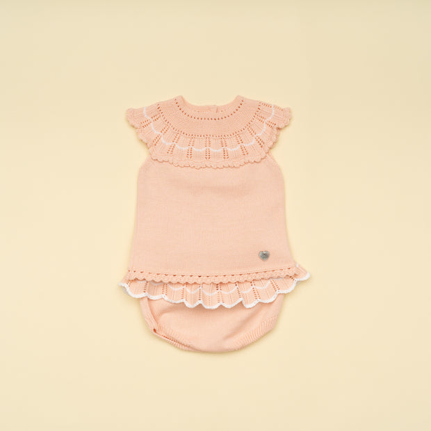 Baby Girl Peach Knit Dress and Bloomer Set – Classic Infant Outfit