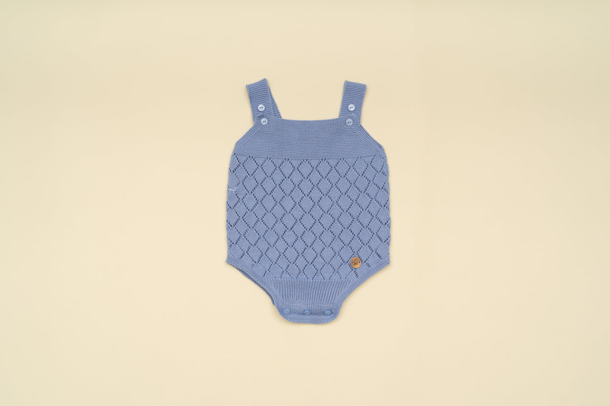 Classic Baby Boy Blue Knit Romper – Infant Suspender Shortall
