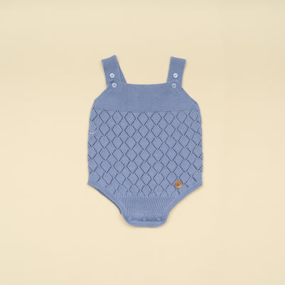 Classic Baby Boy Blue Knit Romper – Infant Suspender Shortall
