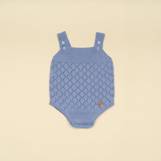 Classic Baby Boy Blue Knit Romper – Infant Suspender Shortall