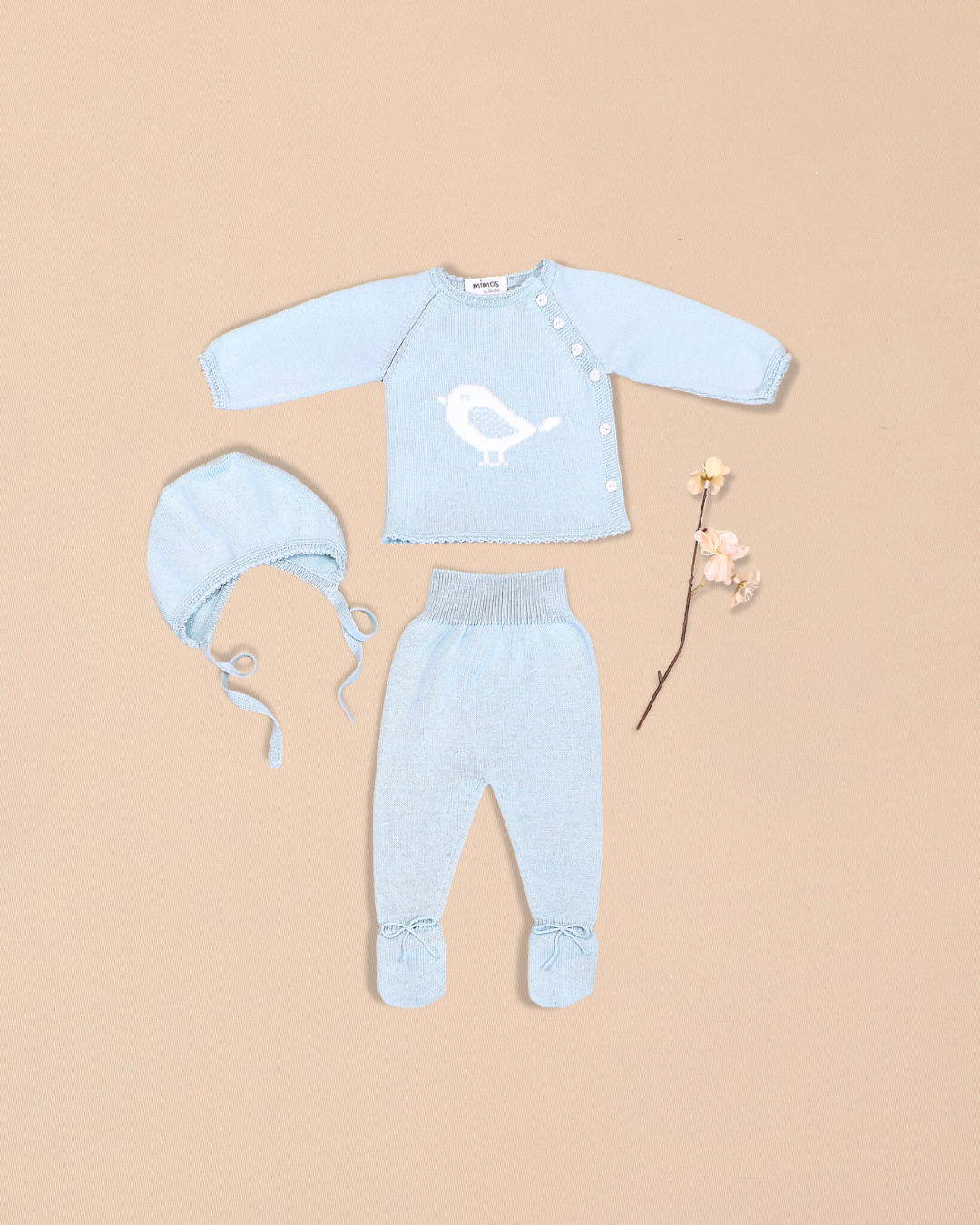 Birdie 3 Piece Set – Top, Footed Pants & Bonnet