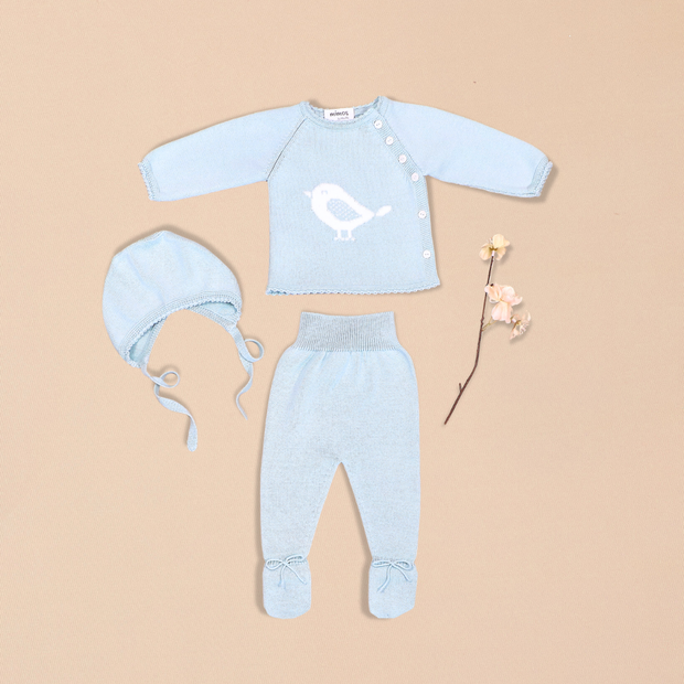 Birdie 3 Piece Set – Top, Footed Pants & Bonnet