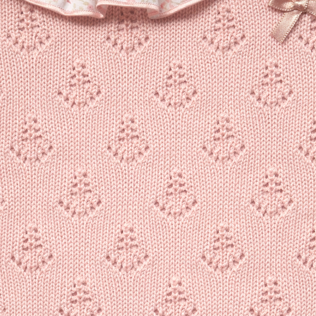 Blush Romper with Floral Ruffle Collar