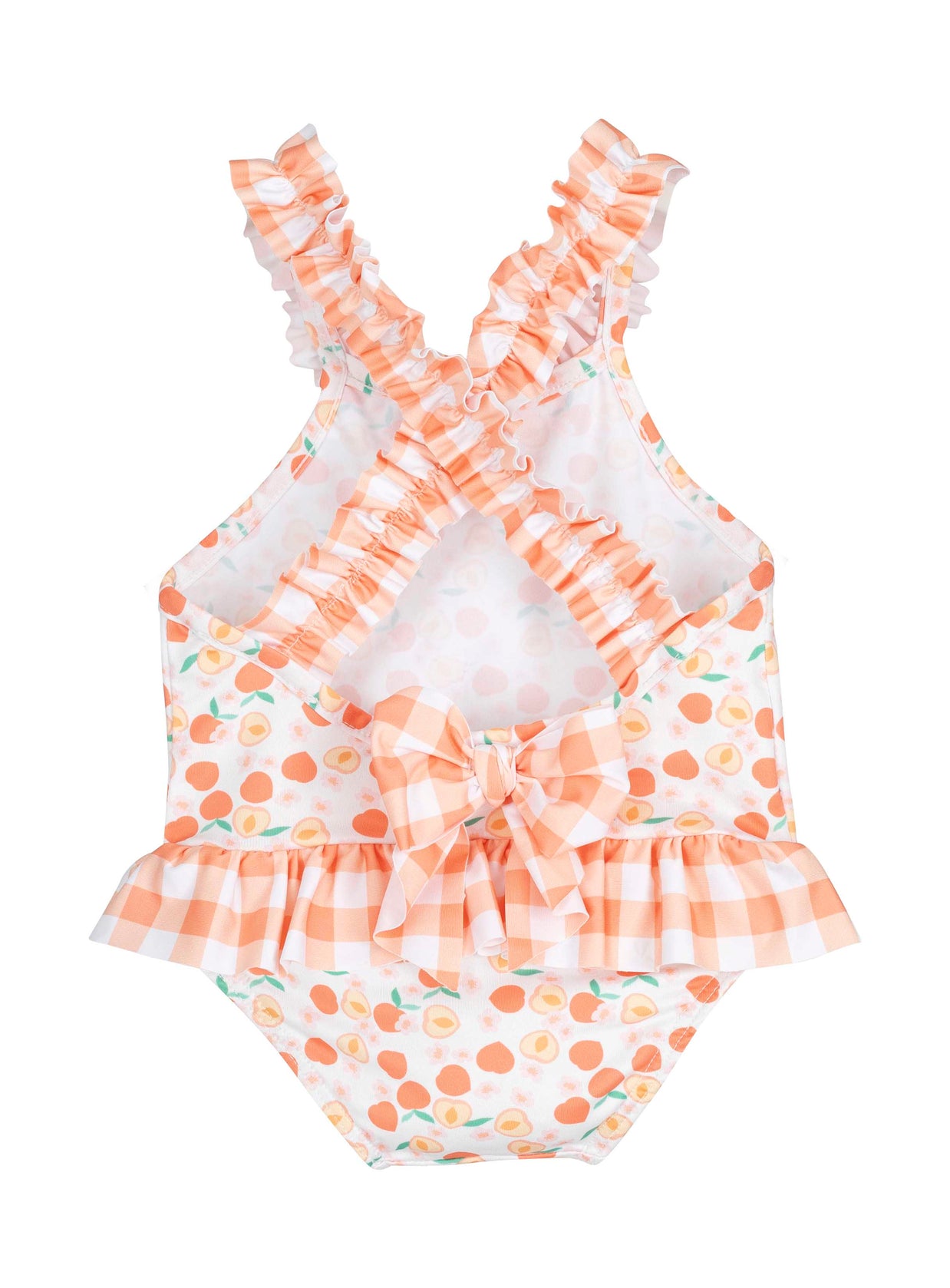 Baby girl peach print swimsuit - ruffle strap one piece infant swimwear