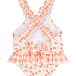Baby girl peach print swimsuit - ruffle strap one piece infant swimwear