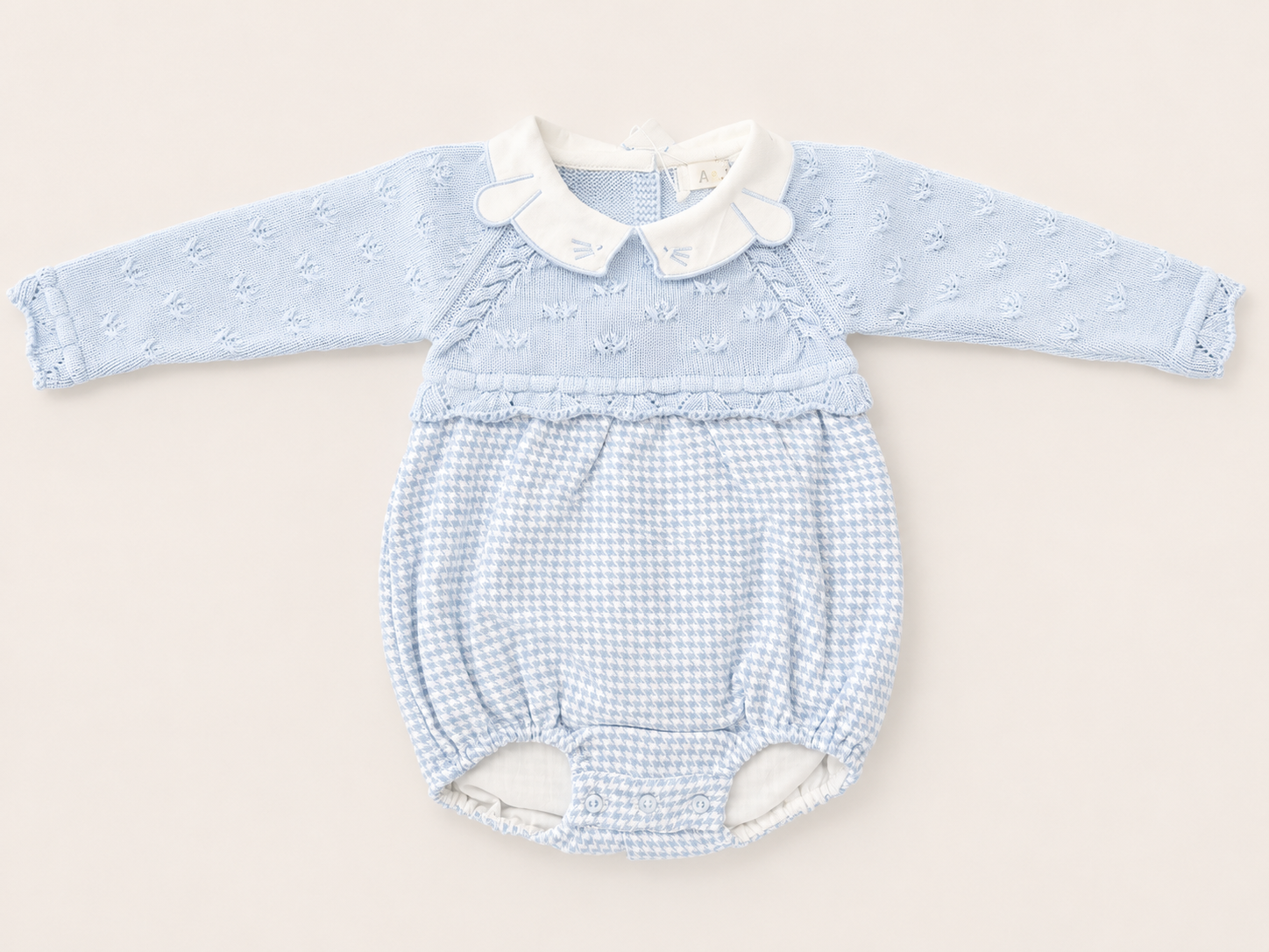 Baby Knit Bubble Romper with Embroidered Peter Pan Collar
