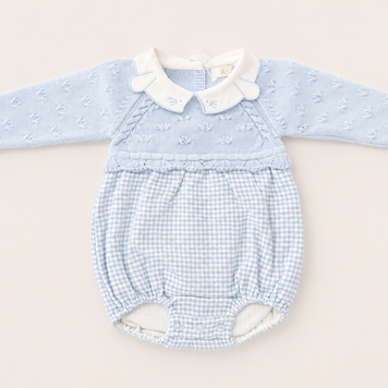 Baby Knit Bubble Romper with Embroidered Peter Pan Collar