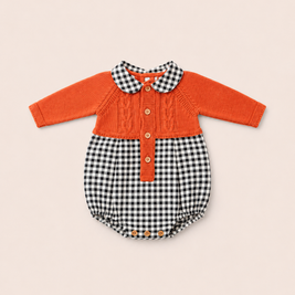 Rust Knit Baby Bubble with Gingham Detail
