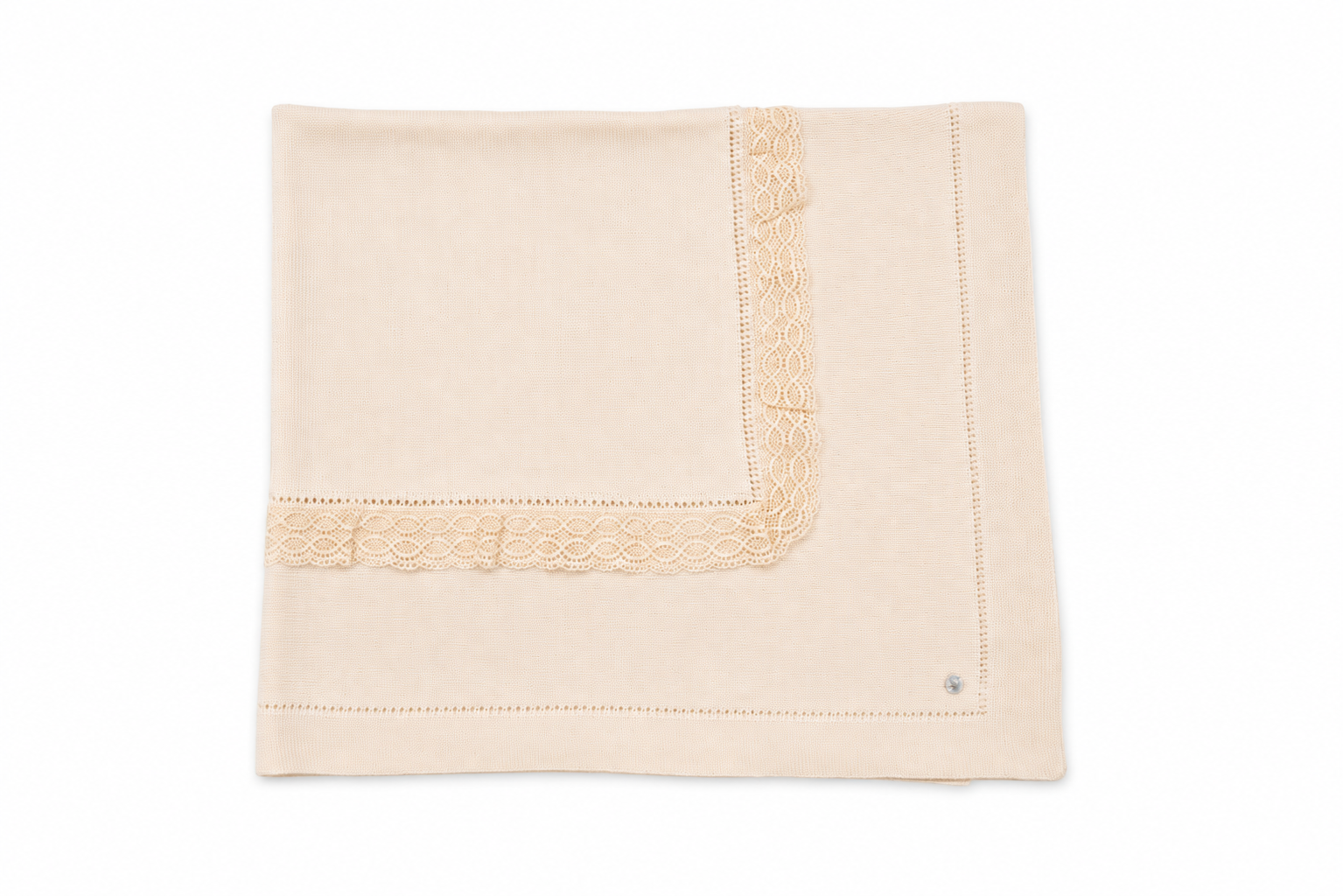 Cream Knit Baby Blanket with Lace Trim