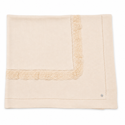 Cream Knit Baby Blanket with Lace Trim