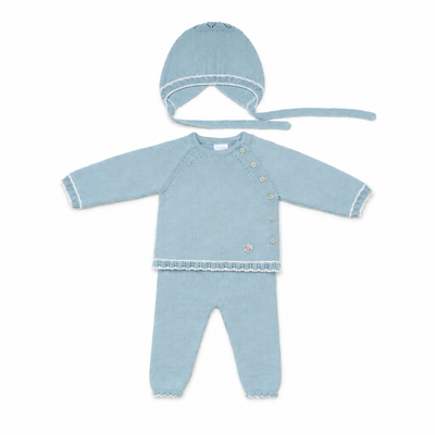 Baby Blue Knit Layette Set with Bonnet