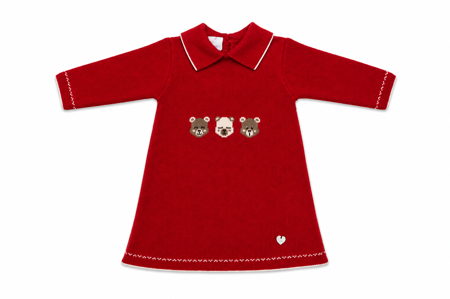 Knit Baby Girl Dress with Bear Detail