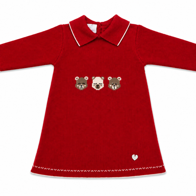 Knit Baby Girl Dress with Bear Detail