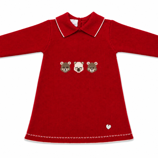 Knit Baby Girl Dress with Bear Detail