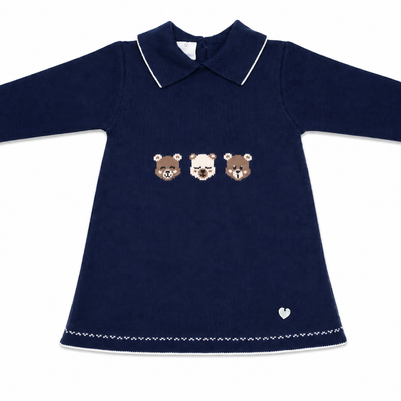 Knit Baby Girl Dress with Bear Detail