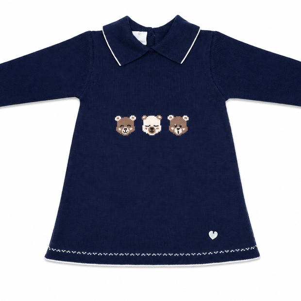 Knit Baby Girl Dress with Bear Detail