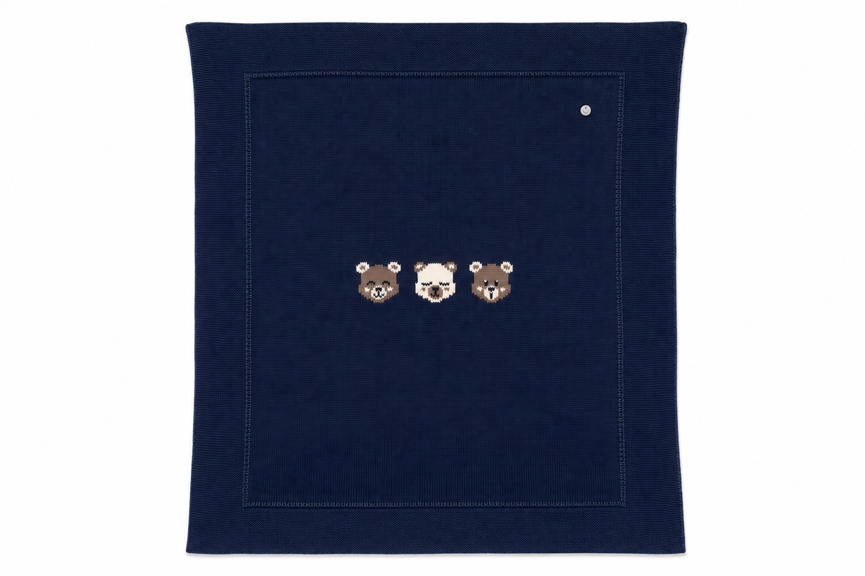 Knit Baby Blanket with Bear Detail