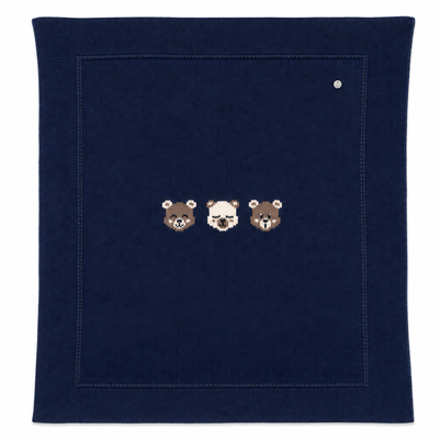 Knit Baby Blanket with Bear Detail