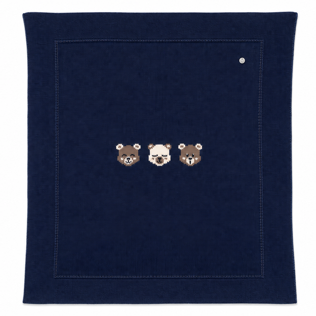 Knit Baby Blanket with Bear Detail