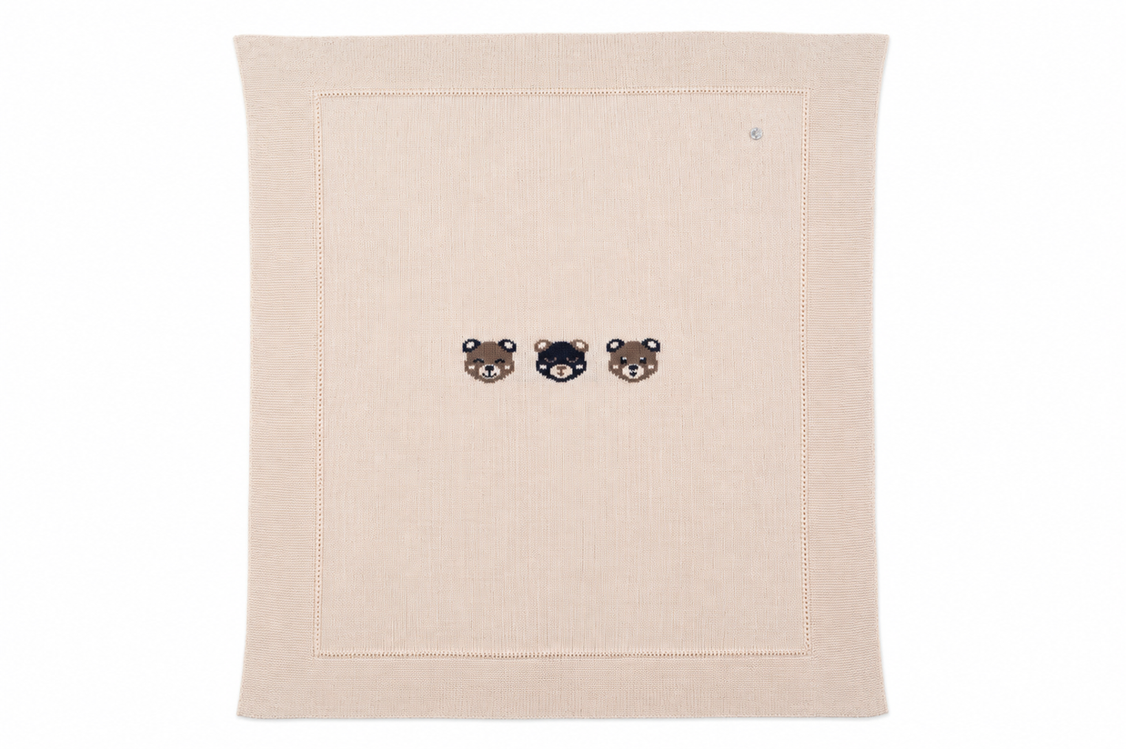 Knit Baby Blanket with Bear Detail