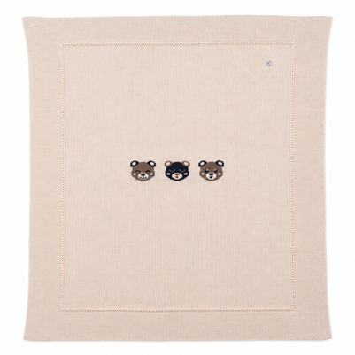 Knit Baby Blanket with Bear Detail