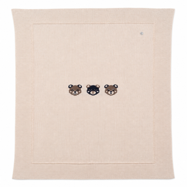 Knit Baby Blanket with Bear Detail