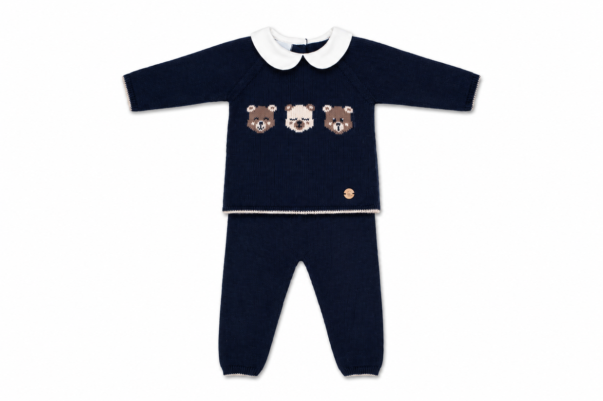 Knit Baby Boy Set with Bear Detail