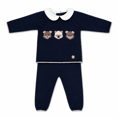 Knit Baby Boy Set with Bear Detail