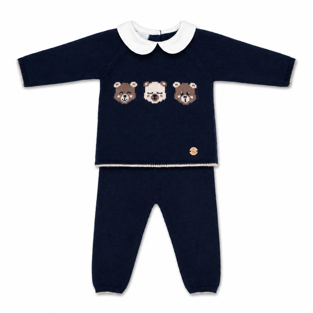 Knit Baby Boy Set with Bear Detail