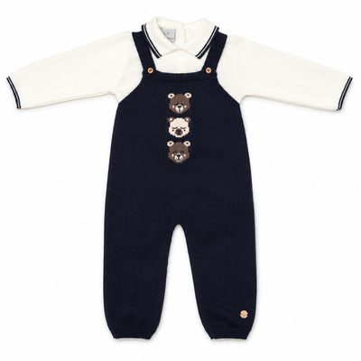 Knit Baby Boy Overall Set with Bear Detail