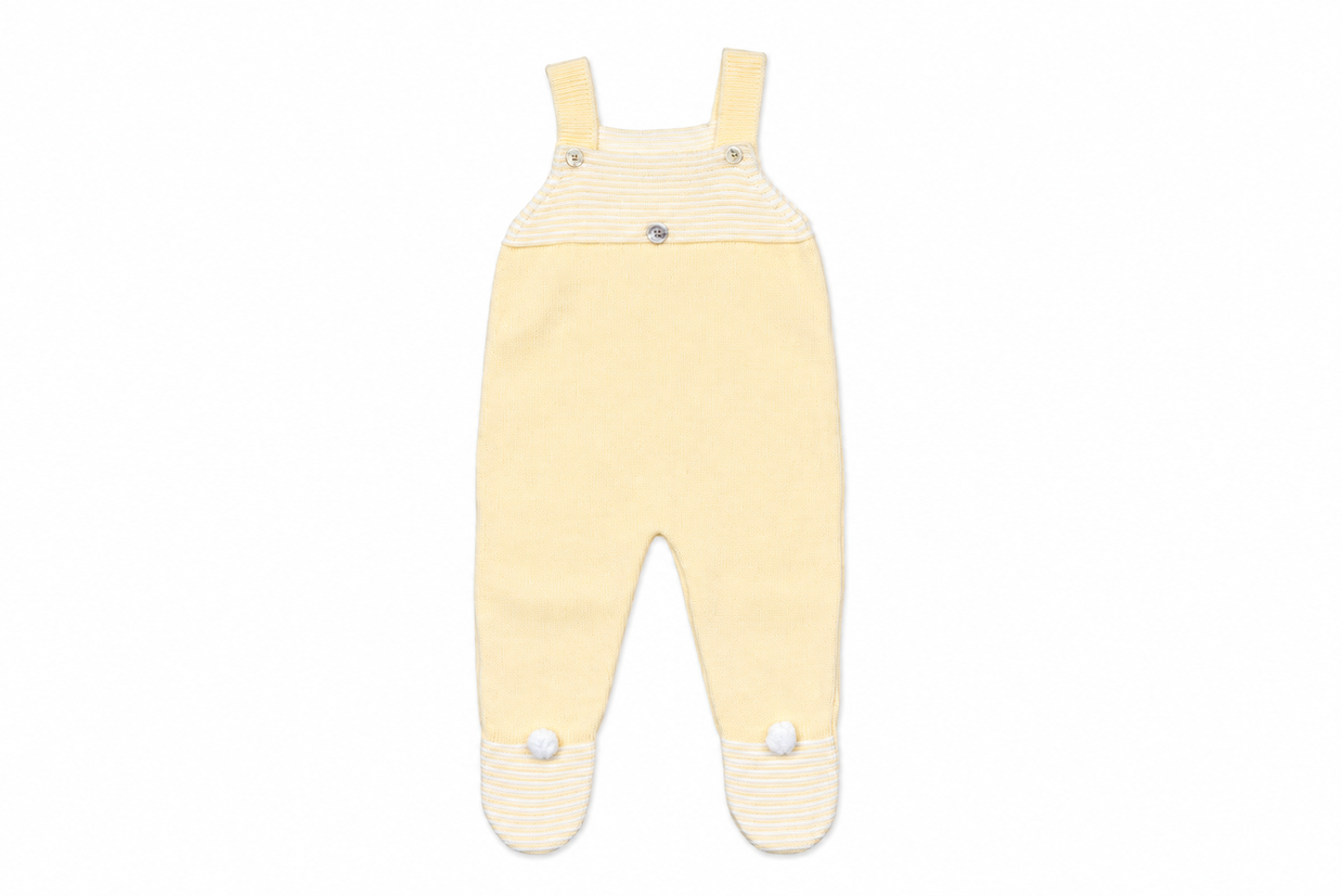 Knit Baby Overalls with pom-pom Details