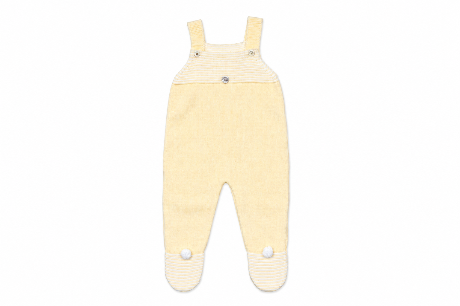 Knit Baby Overalls with pom-pom Details