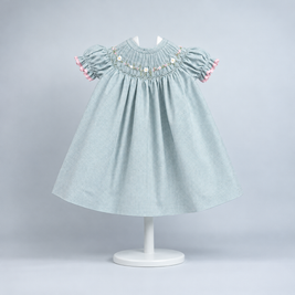 Mint Green Gingham Smocked Girl Dress