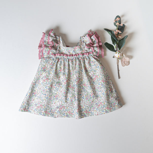 Vintage Floral Baby Girl Dress with Ruffled Sleeves