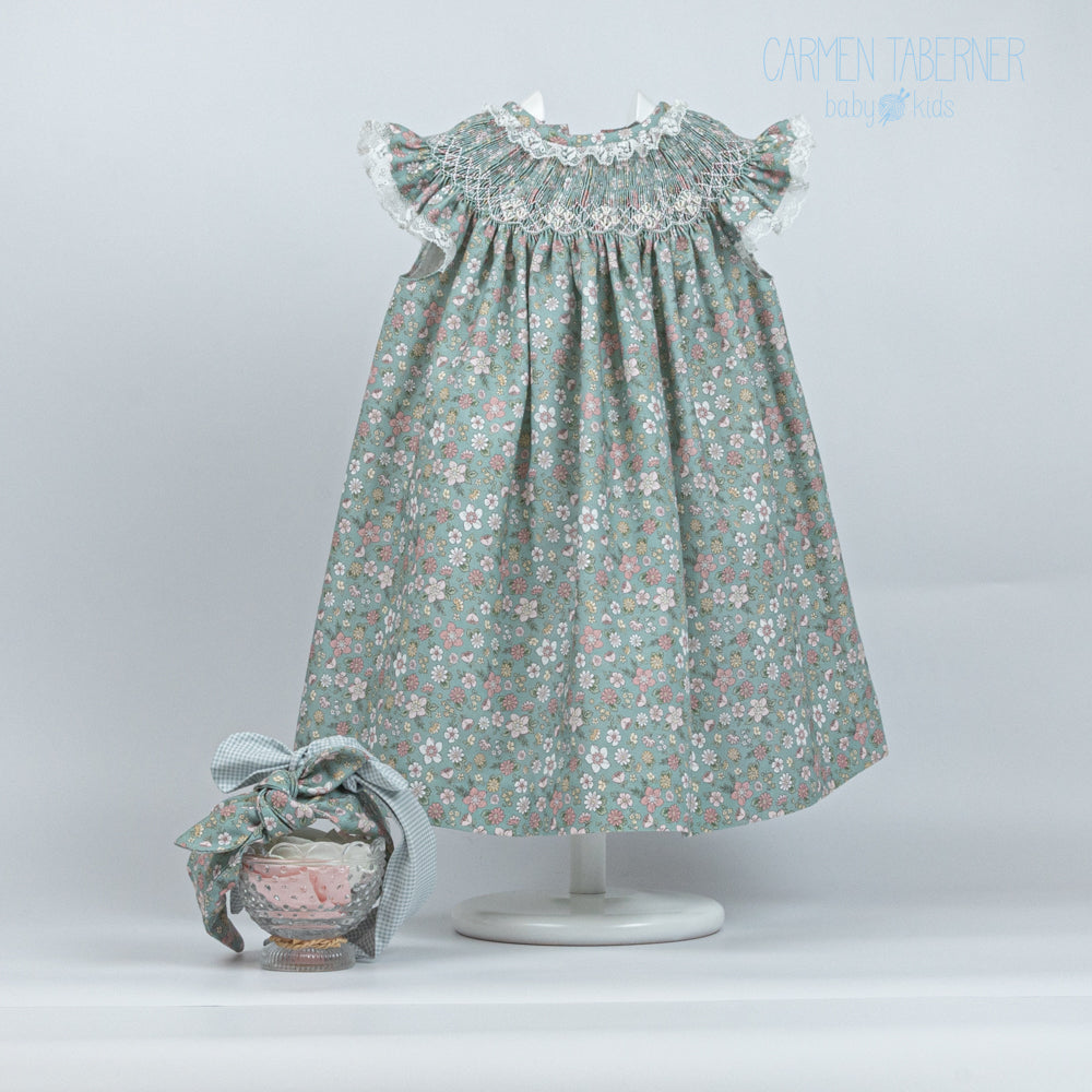 Sage Floral Smocked Dress