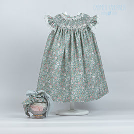 Sage Floral Smocked Dress