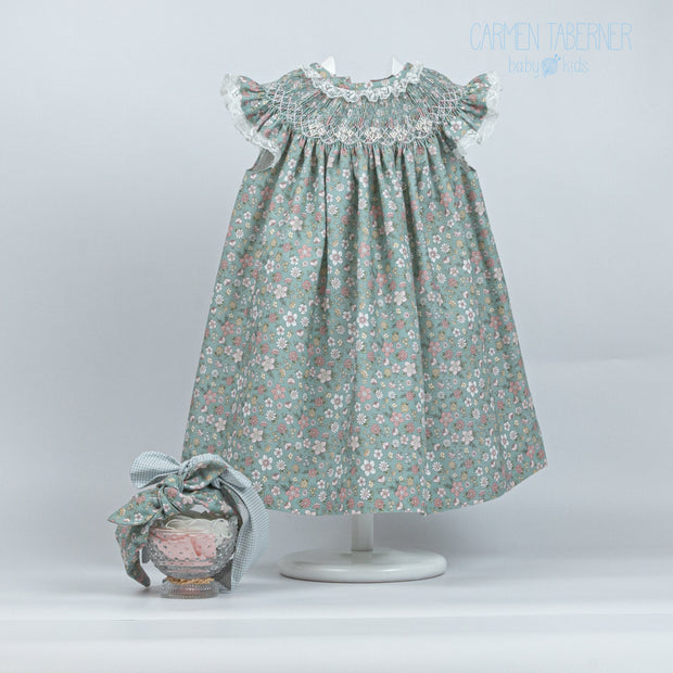 Sage Floral Smocked Dress