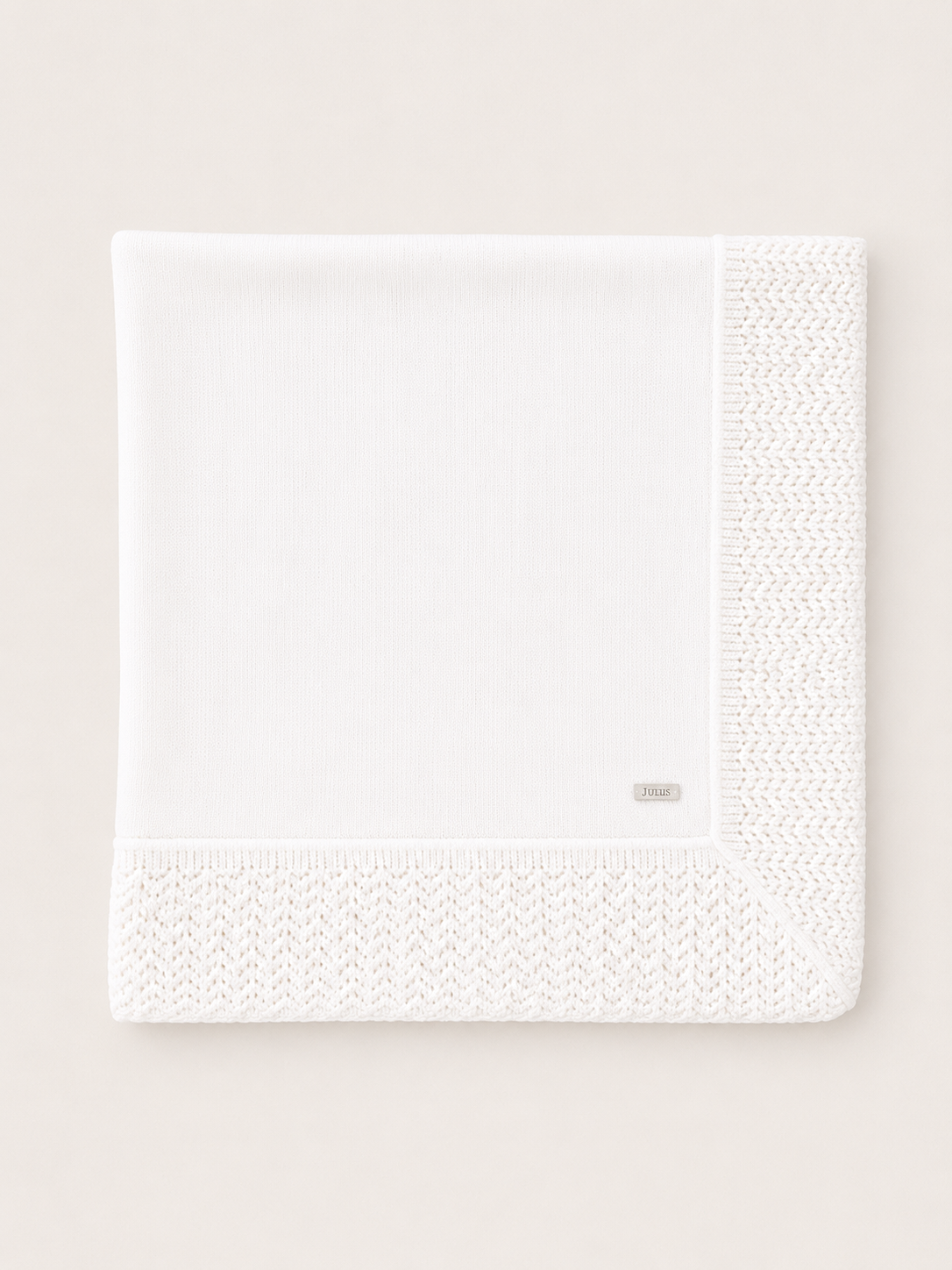 White Baptismal Blanket - Knit Border