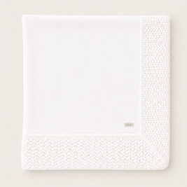 White Baptismal Blanket - Knit Border