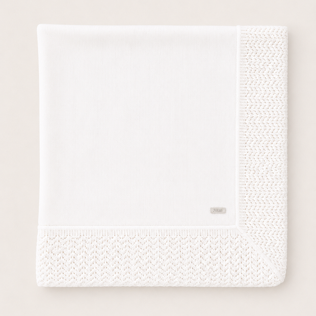 White Baptismal Blanket - Knit Border
